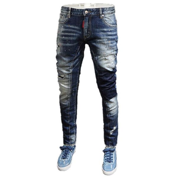 men's jeans arrival custom fashion trousers denim pants paint patch ripped men mens, Blue
men's jeans arrival custom fashion trousers denim pants paint patch ripped men mens, Blue