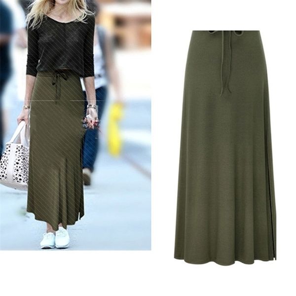 

bigsweety women pleated long skirt fashion slit belted maxi skirt autumn winter high waist vintage a-line skirts 210319, Black