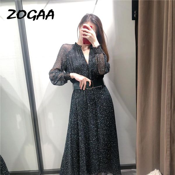 casual dresses zogaa 2021 women star dress v neck dot print lantern long sleeve elegant vintage with belt party night maxi, Black;gray
casual dresses zogaa 2021 women star dress v neck dot print lantern long sleeve elegant vintage with belt party night maxi, Black;gray