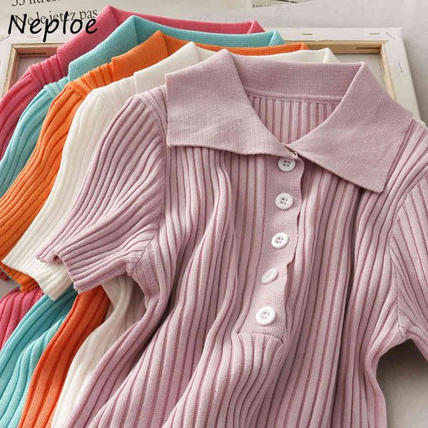 neploe solid candy color knitted t shirt women turn down collar short sleeve buttons tee t-shirt femme camiseta feminina 1e877 210423, White
neploe solid candy color knitted t shirt women turn down collar short sleeve buttons tee t-shirt femme camiseta feminina 1e877 210423, White