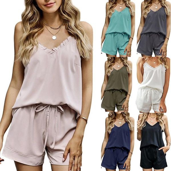 women's tracksuits 2021 summer loose home clothes chiffon suspender shorts two-piece suit fashion light luxury simple elegant lady, Gray
women's tracksuits 2021 summer loose home clothes chiffon suspender shorts two-piece suit fashion light luxury simple elegant lady, Gray