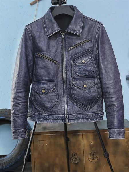 leather male blue dye brief paragraph do old cowboy style restoring ancient motorcycle jacket coat lapels men's & faux, Black
leather male blue dye brief paragraph do old cowboy style restoring ancient motorcycle jacket coat lapels men's & faux, Black