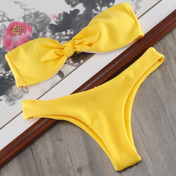 ladys yellow bikini sexi bow tie swimwear women 2021 solid bathing suit bandeau bikini swimsuit beach swim suitby air, White;black
ladys yellow bikini sexi bow tie swimwear women 2021 solid bathing suit bandeau bikini swimsuit beach swim suitby air, White;black