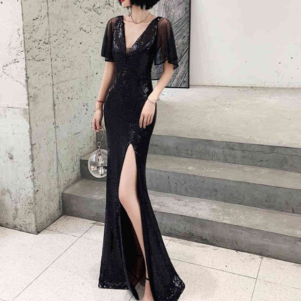 women evening party dress black gold green sequined mesh patchwork v neck halter split short sleeve maxi d2197 210514, Black;gray
women evening party dress black gold green sequined mesh patchwork v neck halter split short sleeve maxi d2197 210514, Black;gray