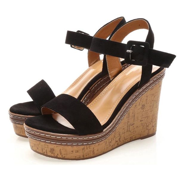 sandals women mouth toe line buckle wedge shoes summer wood grain high heel platform, Black
sandals women mouth toe line buckle wedge shoes summer wood grain high heel platform, Black