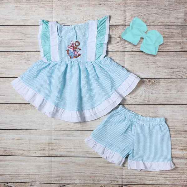 fashion boutique summer blue sleeveless anchor starfish embroidered skirt black and striped shorts baby outfit clothes clothing sets, White
fashion boutique summer blue sleeveless anchor starfish embroidered skirt black and striped shorts baby outfit clothes clothing sets, White
