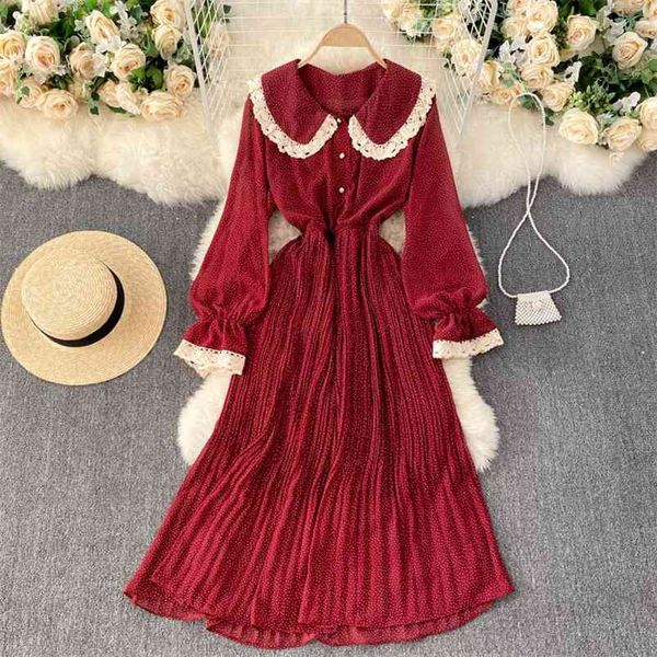 spring temperament fashion sweet lace edge large lapel vestidos women's slim midi pleated chiffon polka dot dress c303 210507, Black;gray
spring temperament fashion sweet lace edge large lapel vestidos women's slim midi pleated chiffon polka dot dress c303 210507, Black;gray