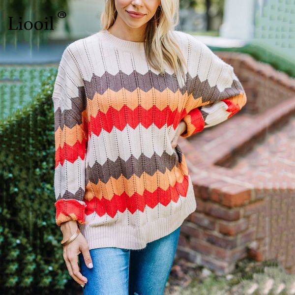 knits casual knitted striped sweater women color block patchwork long sleeve o neck loose female winter clothes pullovers, White
knits casual knitted striped sweater women color block patchwork long sleeve o neck loose female winter clothes pullovers, White