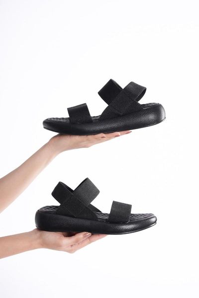 sandals women's rubber detailed, Black