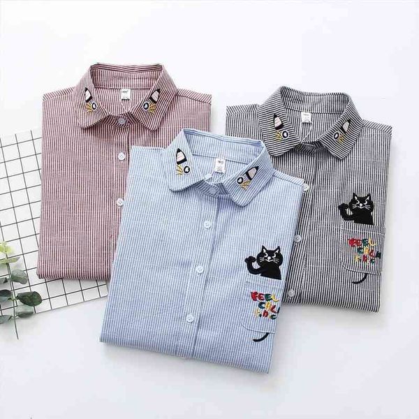 spring women long sleeve stripe cat embroidery fashion cotton blouse shirts casual slim office shirts blusas, White
spring women long sleeve stripe cat embroidery fashion cotton blouse shirts casual slim office shirts blusas, White