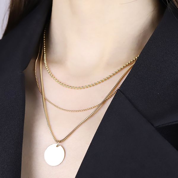 simple temperament net red multi-layer coin three-layer choker necklace female korean metal disc pendant necklace wedding gift, Silver 
simple temperament net red multi-layer coin three-layer choker necklace female korean metal disc pendant necklace wedding gift, Silver