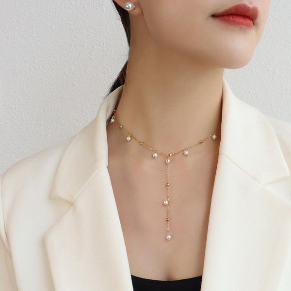 chokers gold color 316l stainless steel long tassel choker necklace women,elegant neck chain simulated pearl woman jewelry 2021, Golden;silver
chokers gold color 316l stainless steel long tassel choker necklace women,elegant neck chain simulated pearl woman jewelry 2021, Golden;silver