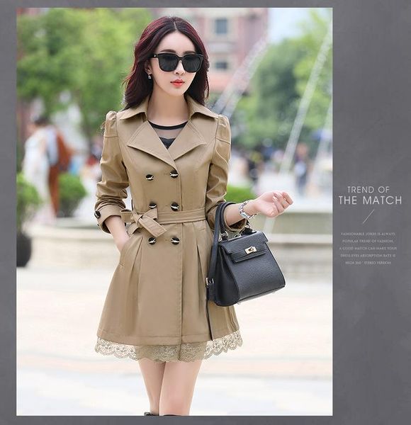 women's trench coats women long sleeve solid color coat lace windbreaker turn-down collar fashion female outwears, Tan;black
women's trench coats women long sleeve solid color coat lace windbreaker turn-down collar fashion female outwears, Tan;black