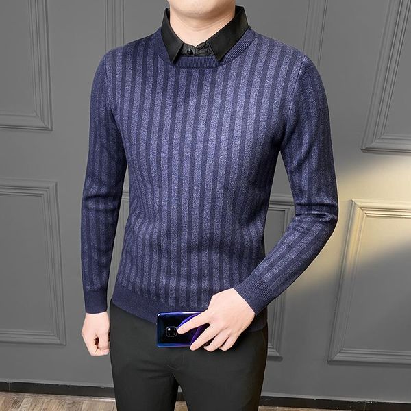 men's sweaters mens 2021 autumn fashion slim knitted male fake two-piece shirt collar men striped warm pullovers o120, White;black
men's sweaters mens 2021 autumn fashion slim knitted male fake two-piece shirt collar men striped warm pullovers o120, White;black