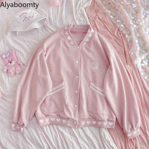 women's jackets japanese preppy style spring autumn women coat pink blue heart oversized cotton jacket long sleeve pockets cute kawaii, Black;brown
women's jackets japanese preppy style spring autumn women coat pink blue heart oversized cotton jacket long sleeve pockets cute kawaii, Black;brown