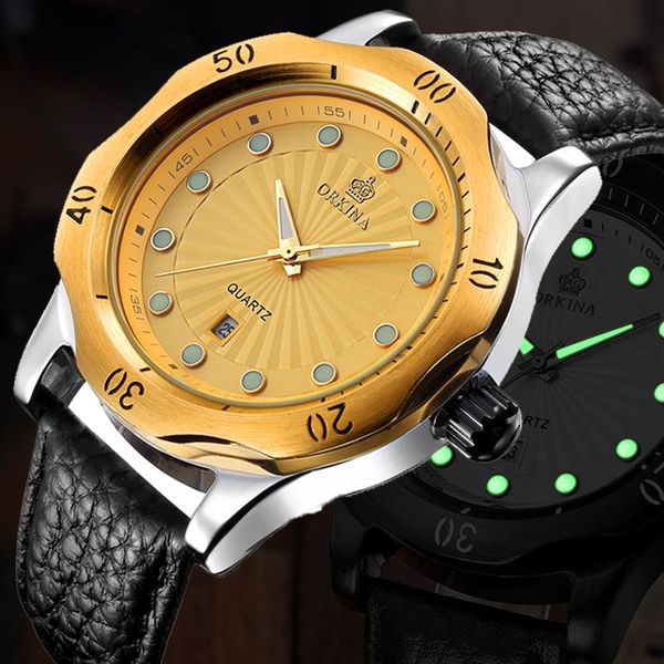 wristwatches simple luminous leather belt gold men's quartz watch noctilucent fashion calendar business man, Slivery;brown 
wristwatches simple luminous leather belt gold men's quartz watch noctilucent fashion calendar business man, Slivery;brown