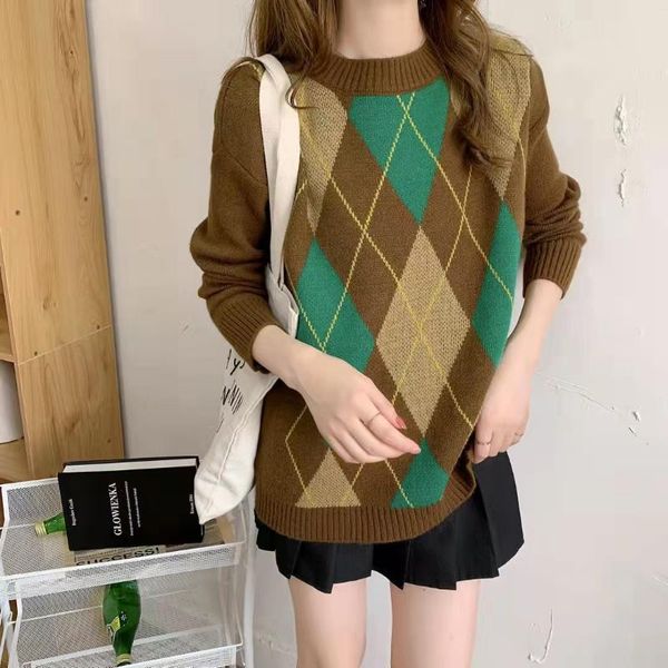 women's sweaters 2021 women arrival diamond printed knitted pullover fashion long sleeve o-neck casual pull jumpers femme, White;black
women's sweaters 2021 women arrival diamond printed knitted pullover fashion long sleeve o-neck casual pull jumpers femme, White;black