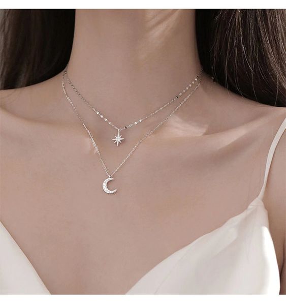 designer pendant necklace simple stars double layer choker shiny moon hangers chains for women s925 silver fine jewelry nk092 2021
designer pendant necklace simple stars double layer choker shiny moon hangers chains for women s925 silver fine jewelry nk092 2021
