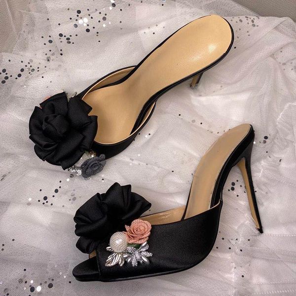 thin high heel slippers women slik stain crystal pearled flower decor peep toe sandals summer party dress shoes stilettos, Black
thin high heel slippers women slik stain crystal pearled flower decor peep toe sandals summer party dress shoes stilettos, Black