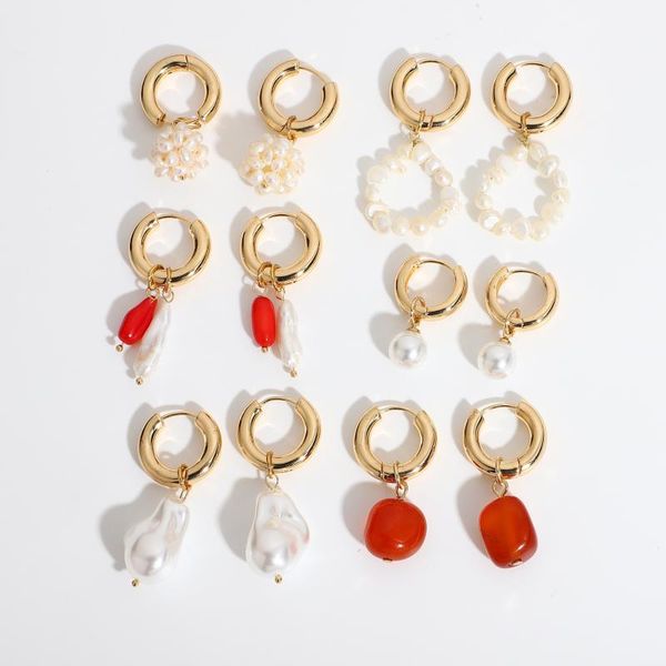 hoop & huggie french vintage pearl red corals huggies earrings for women gold plated brass natural crystals jewelry accessories, Golden;silver
hoop & huggie french vintage pearl red corals huggies earrings for women gold plated brass natural crystals jewelry accessories, Golden;silver