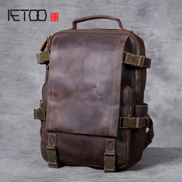 retro crazy horse leather backpack, first layer cowhide men's casual travel bag backpack
retro crazy horse leather backpack, first layer cowhide men's casual travel bag backpack