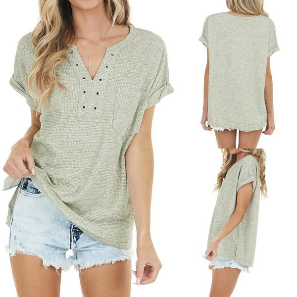 women's t-shirt fashion pocket v-neck casual summer shirt woven short sleeve wear female clothing frau t-shirts, White
women's t-shirt fashion pocket v-neck casual summer shirt woven short sleeve wear female clothing frau t-shirts, White