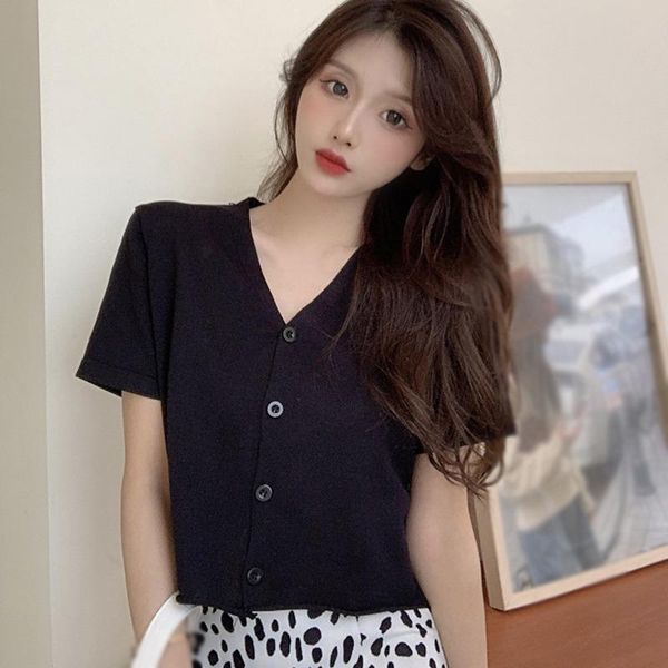 women's t-shirt summer short loose v neck sleeve sweater jacket thin cardigan t shirt women, White
women's t-shirt summer short loose v neck sleeve sweater jacket thin cardigan t shirt women, White