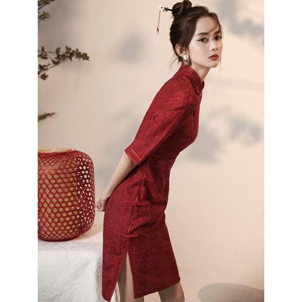 ethnic clothing chinese bride wedding gown elegant classic lace qipao women traditional oriental cheongsams vintage slim split summer dresse, Red
ethnic clothing chinese bride wedding gown elegant classic lace qipao women traditional oriental cheongsams vintage slim split summer dresse, Red