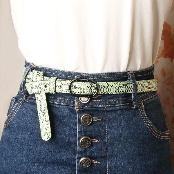 belts retro pu leather snake print belt for women metal double ring buckle waist strap ladies jeans dress decorative waistband