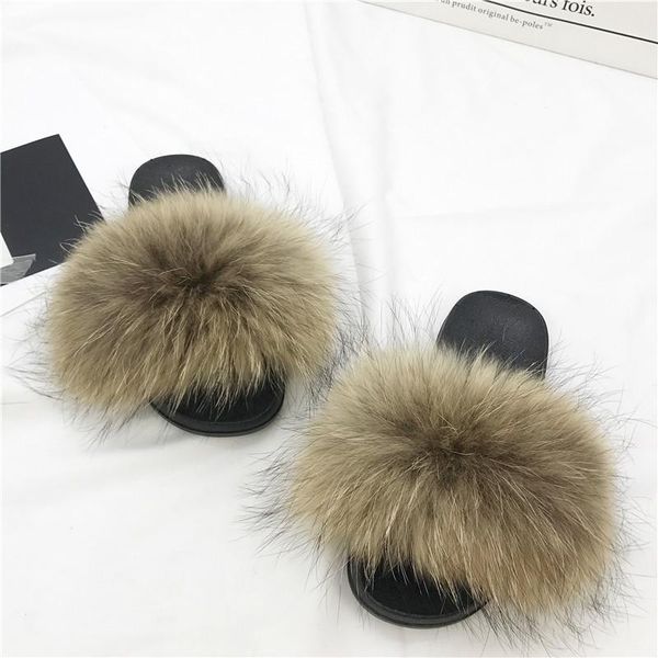 women fur slippers raccoon sandals fluffy hair slides soft flat indoor home slipper woman outside casual flip flops, Black 
women fur slippers raccoon sandals fluffy hair slides soft flat indoor home slipper woman outside casual flip flops, Black