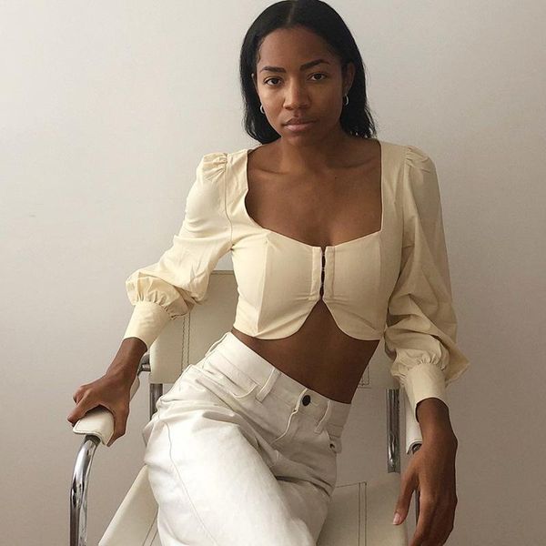 women's blouses & shirts women fashion long sleeve square collar stylish solid color crop blouse for ladies female, White
women's blouses & shirts women fashion long sleeve square collar stylish solid color crop blouse for ladies female, White
