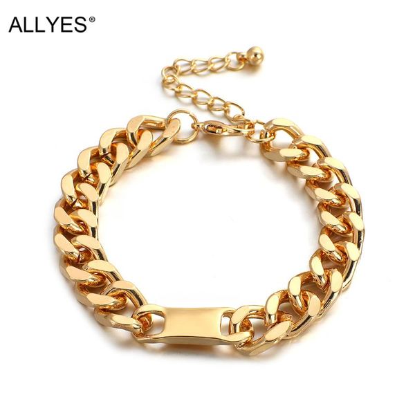 link, chain allyes simple gold color thick cuban bracelets for women men trendy charm bangle hip hop jewelry, Black
link, chain allyes simple gold color thick cuban bracelets for women men trendy charm bangle hip hop jewelry, Black