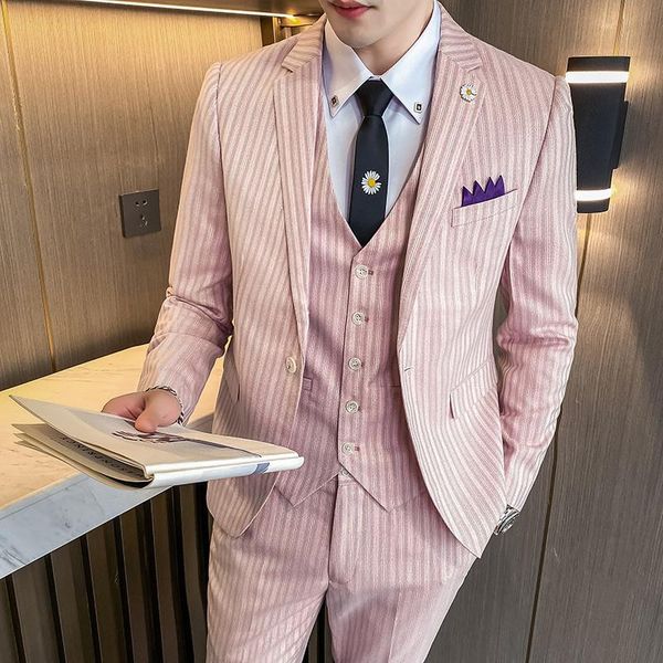 men's suits & blazers pcs 3 narrow stripe men suit design yellow pink khaki slim moking homme mariage mens wedding ternos para hombre, White;black
men's suits & blazers pcs 3 narrow stripe men suit design yellow pink khaki slim moking homme mariage mens wedding ternos para hombre, White;black