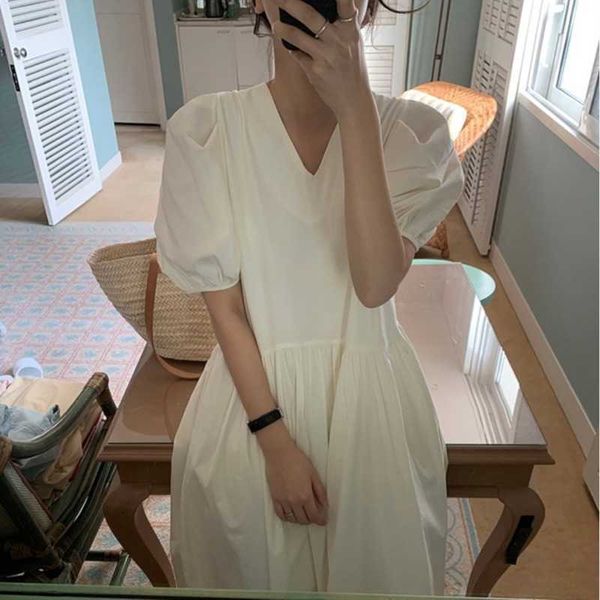 spring and summer korean fashion loose casual v-neck puff sleeve dress elegant temperament female 210615, Black;gray
spring and summer korean fashion loose casual v-neck puff sleeve dress elegant temperament female 210615, Black;gray