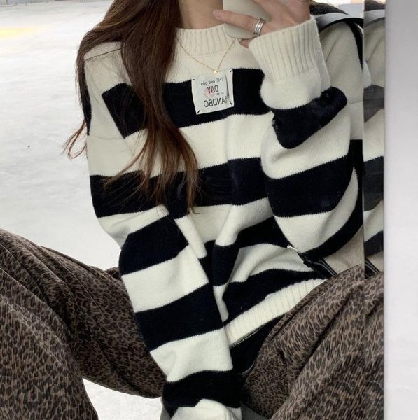 women's sweaters black white stripes basic style oversized sweater for women autumn winter casual knitted long sleeved harajuku warm o, White;black
women's sweaters black white stripes basic style oversized sweater for women autumn winter casual knitted long sleeved harajuku warm o, White;black