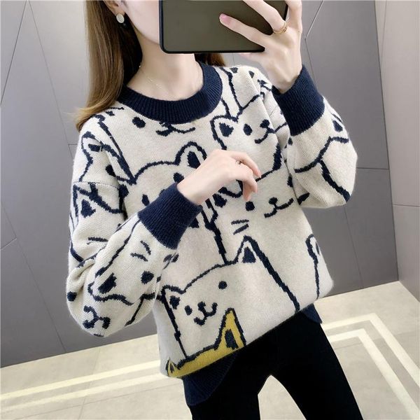 women's sweaters women sweater round neck pullover female loose casual all-match blouse cropped knitted jumper femme pullovers, White;black
women's sweaters women sweater round neck pullover female loose casual all-match blouse cropped knitted jumper femme pullovers, White;black