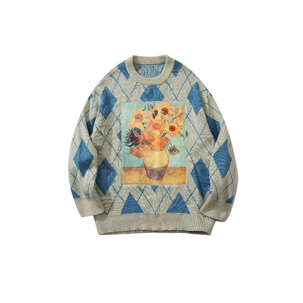 2022g van gogh oil painting embroidery vintage men oversize knitted sweater round neck blue women kpop pullovers sueter masculin, White;black
2022g van gogh oil painting embroidery vintage men oversize knitted sweater round neck blue women kpop pullovers sueter masculin, White;black