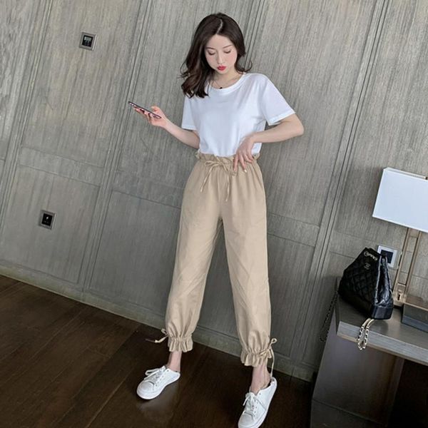 women's pants & capris fashion casual pantalon femme khaki black beam foot trousers drawstring ankle length joggers women, Black;white
women's pants & capris fashion casual pantalon femme khaki black beam foot trousers drawstring ankle length joggers women, Black;white