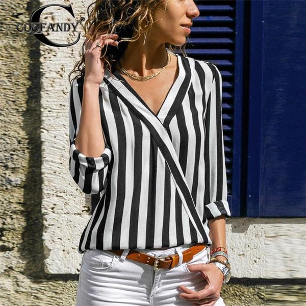 women's blouses & shirts fashion women casual v-neck long sleeve regular fit striped chiffon shirt hip length none, White
women's blouses & shirts fashion women casual v-neck long sleeve regular fit striped chiffon shirt hip length none, White