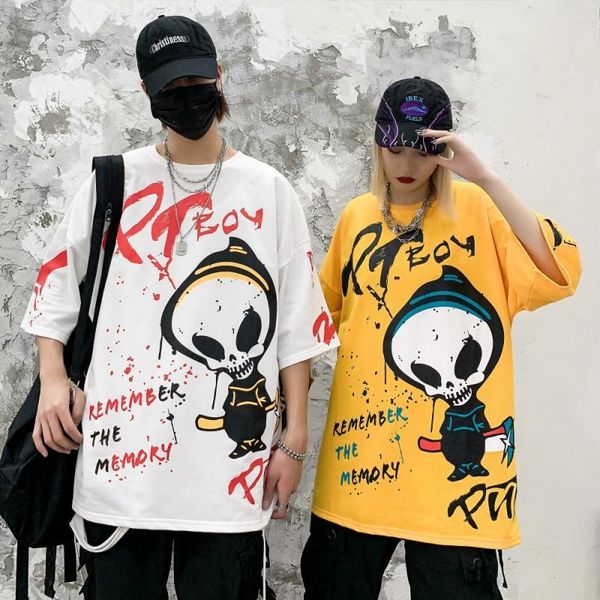 men's t-shirts 2021 spring summer ins fashion printed skull pure cotton short-sleeved t-shirt men and women short half-sleeve shirt loo, White;black 
men's t-shirts 2021 spring summer ins fashion printed skull pure cotton short-sleeved t-shirt men and women short half-sleeve shirt loo, White;black