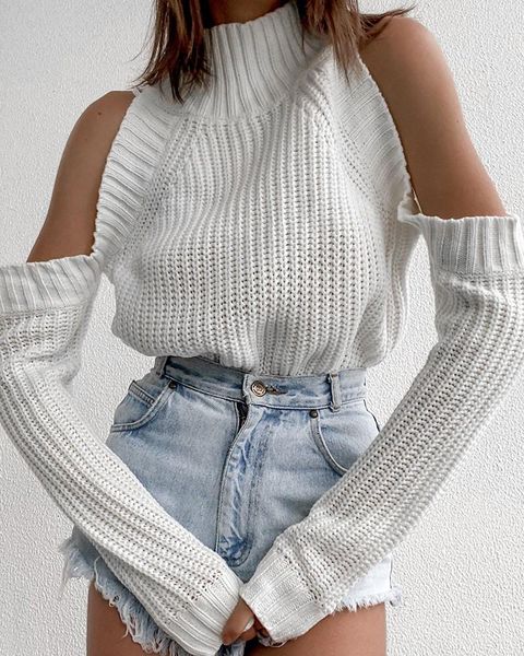 women's sweaters ladies white cold shoulder knit autumn long sleeve high neck sweater korean fashion 2021, White;black
women's sweaters ladies white cold shoulder knit autumn long sleeve high neck sweater korean fashion 2021, White;black
