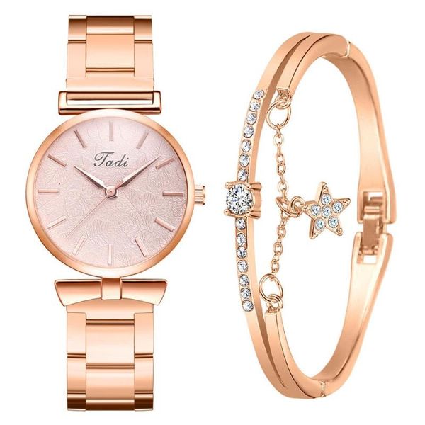 wristwatches rose gold woman watch set 2pcs simple 2021 gift leaf ladies quartz star crystal bracelet dress montre femme relogio, Slivery;brown
wristwatches rose gold woman watch set 2pcs simple 2021 gift leaf ladies quartz star crystal bracelet dress montre femme relogio, Slivery;brown