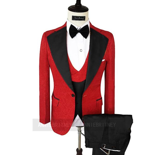 men's suits & blazers luxury fashion red jacquard men 3 pieces groom wedding black vest pants set male prom evening jacket singers stag, White;black
men's suits & blazers luxury fashion red jacquard men 3 pieces groom wedding black vest pants set male prom evening jacket singers stag, White;black