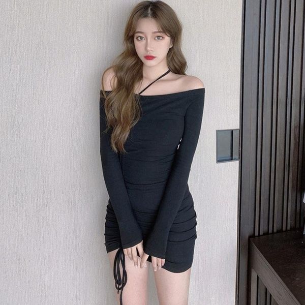 casual dresses women drawstring tight dress slash neck fashion long sleeve female, Black;gray
casual dresses women drawstring tight dress slash neck fashion long sleeve female, Black;gray