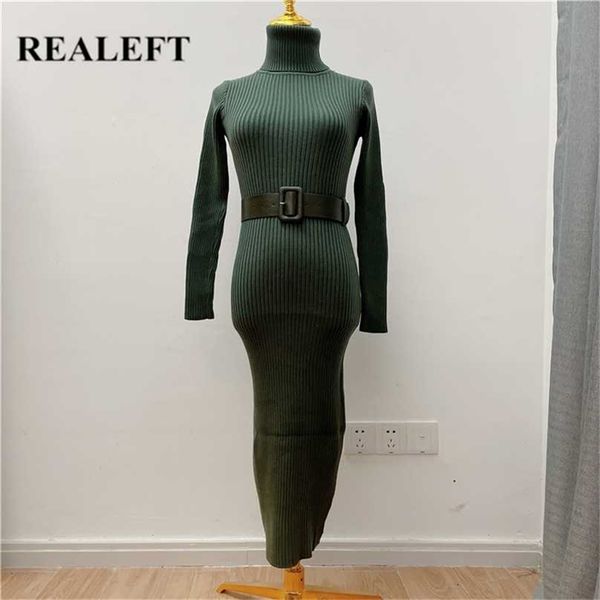 realeft winter knitted dress with belt pink high waist basic long sleeve sheath bodycon midi sweater female 211119, Black;gray 
realeft winter knitted dress with belt pink high waist basic long sleeve sheath bodycon midi sweater female 211119, Black;gray
