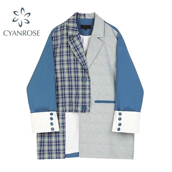 vintage stylish patchwork plaid irregular blazer women autumn winter fashion long sleeve female suits coats outwear 210515, White;black
vintage stylish patchwork plaid irregular blazer women autumn winter fashion long sleeve female suits coats outwear 210515, White;black