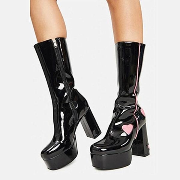 boots black high platform patent leather chunky heel lady's knee side zip fashion shoes winter
boots black high platform patent leather chunky heel lady's knee side zip fashion shoes winter