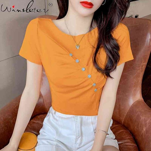 women's t-shirt summer korean clothes cotton fashion solid off collar drape button women short sleeve all match tees t15, White
women's t-shirt summer korean clothes cotton fashion solid off collar drape button women short sleeve all match tees t15, White