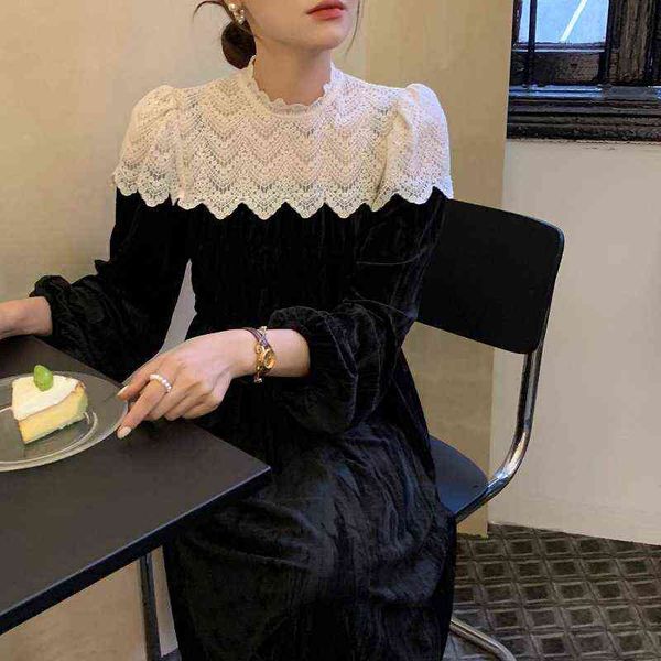 casual dresses fashion french round neck hook flower contrast color stitching fake two-piece lace up waist, Black;gray
casual dresses fashion french round neck hook flower contrast color stitching fake two-piece lace up waist, Black;gray