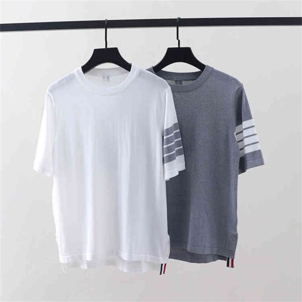 summer new tb stripe four bar ice silk short sleeve t-shirt women's loose round neck pullover top, White
summer new tb stripe four bar ice silk short sleeve t-shirt women's loose round neck pullover top, White